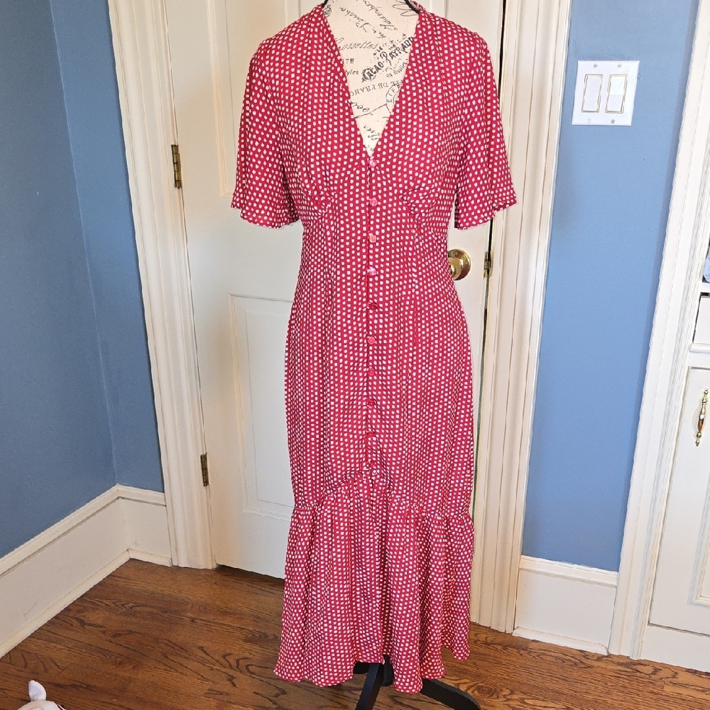 Chic Red Button-Down Midi Dress
